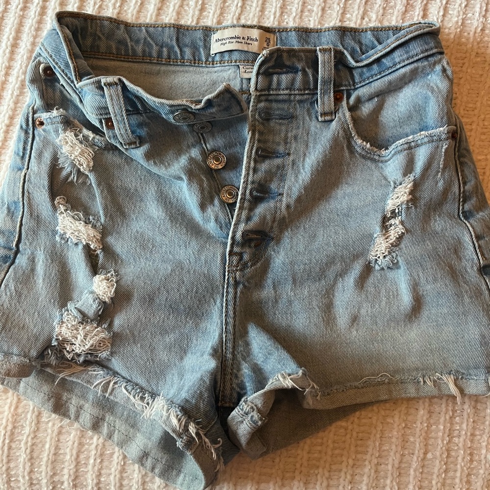 Abercrombie & Fitch Women's Ripped Jean Shorts - Light Blue